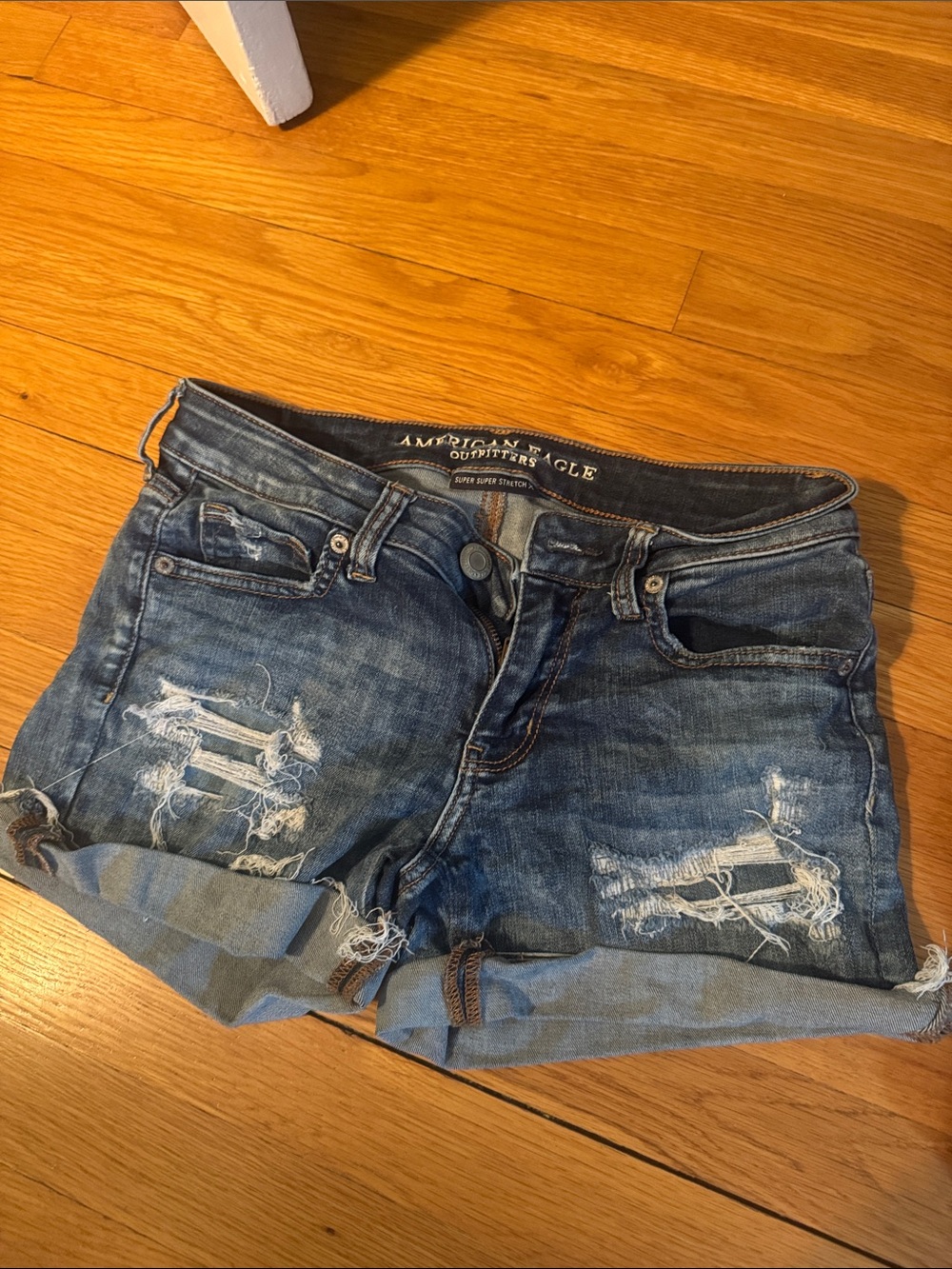 American Eagle Outfitters Women's Distressed Denim Shorts - Blue